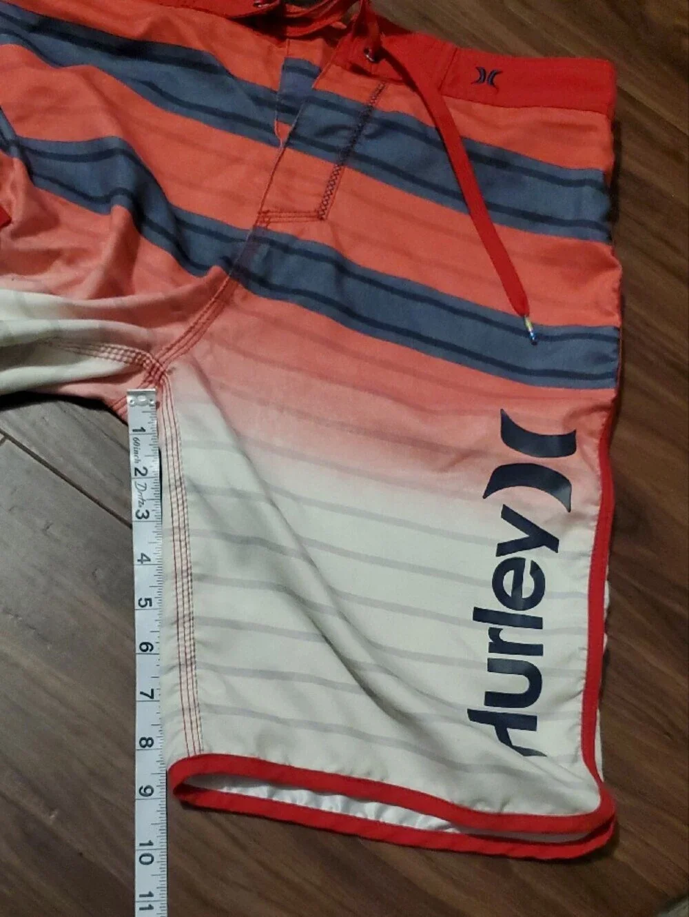 Hurley Red, Blue & White Gradient Stripe Boardshorts